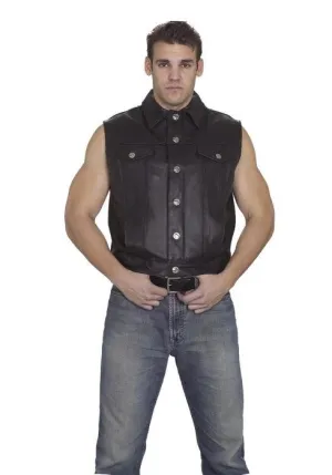 Men's Leather Motorcycle Vest With Buffalo Nickel Snaps, MV320-09-BUFF-DL