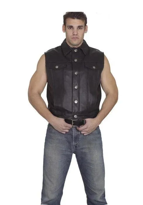 Men's Leather Motorcycle Vest With Buffalo Nickel Snaps, MV320-09-BUFF-DL