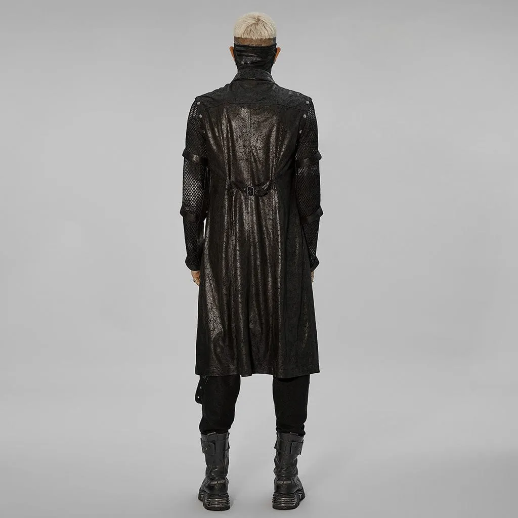 Men's Punk Cutout Detachable Sleeved Long Coat