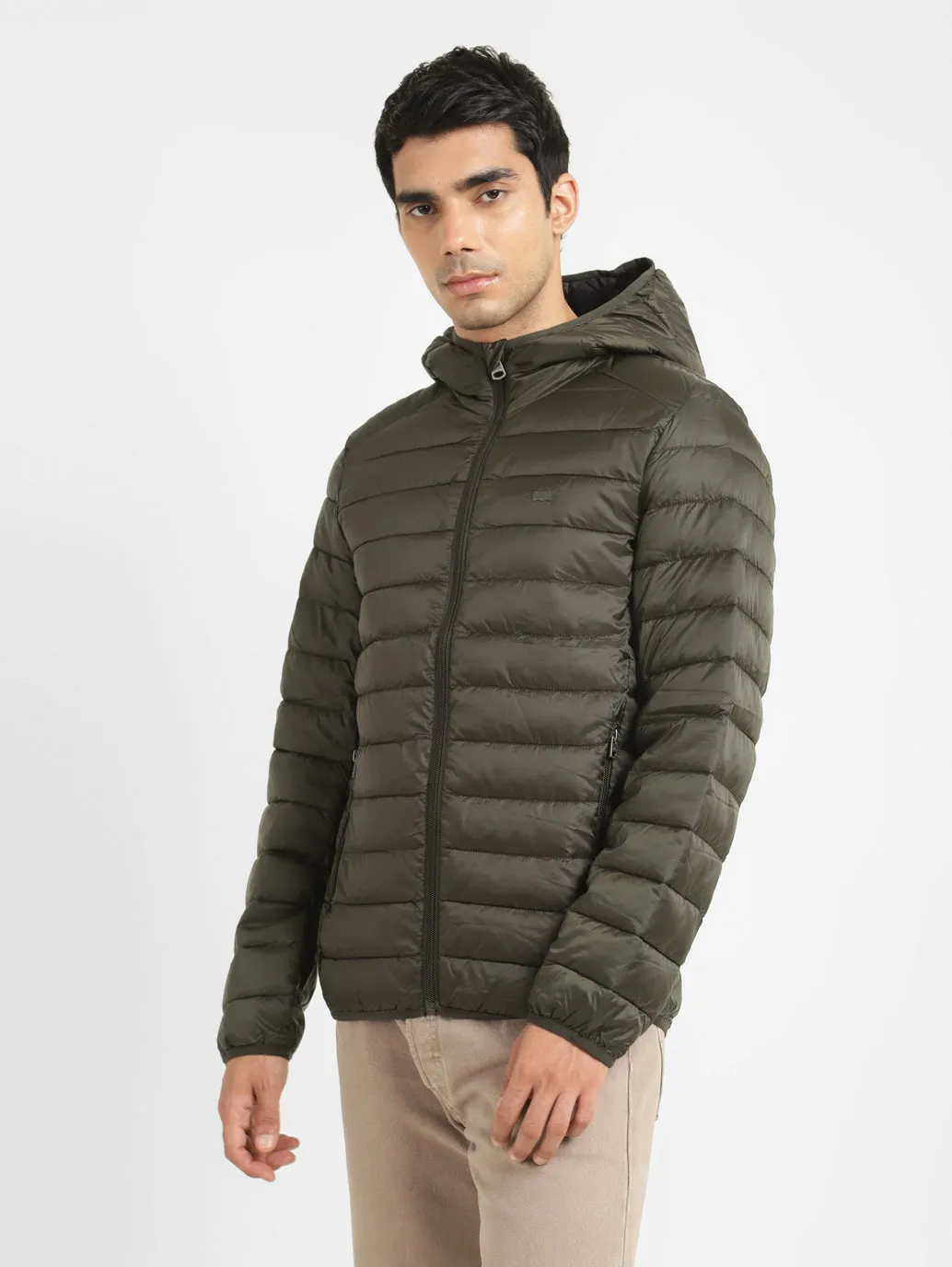 Men's Solid Green Quilted Jacket