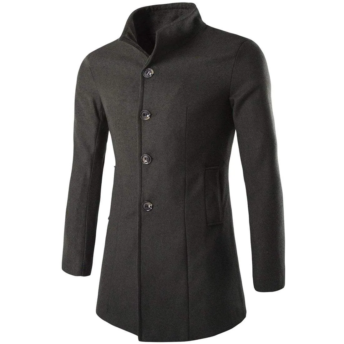 Men's Stand Collar Single Breasted Slim Fitted Coat