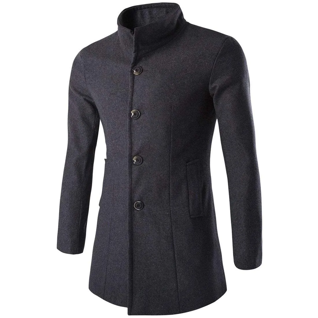 Men's Stand Collar Single Breasted Slim Fitted Coat