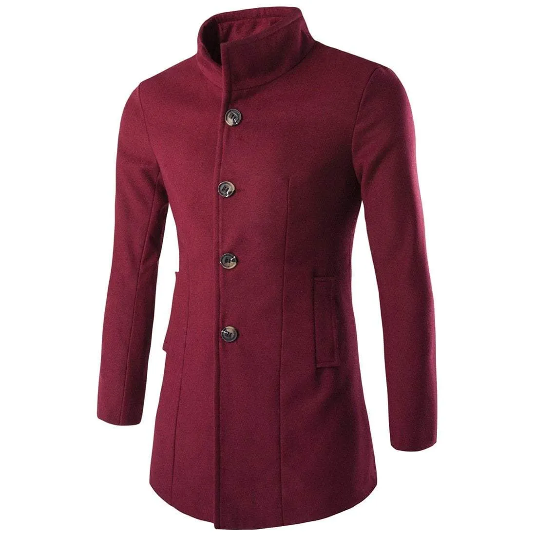 Men's Stand Collar Single Breasted Slim Fitted Coat