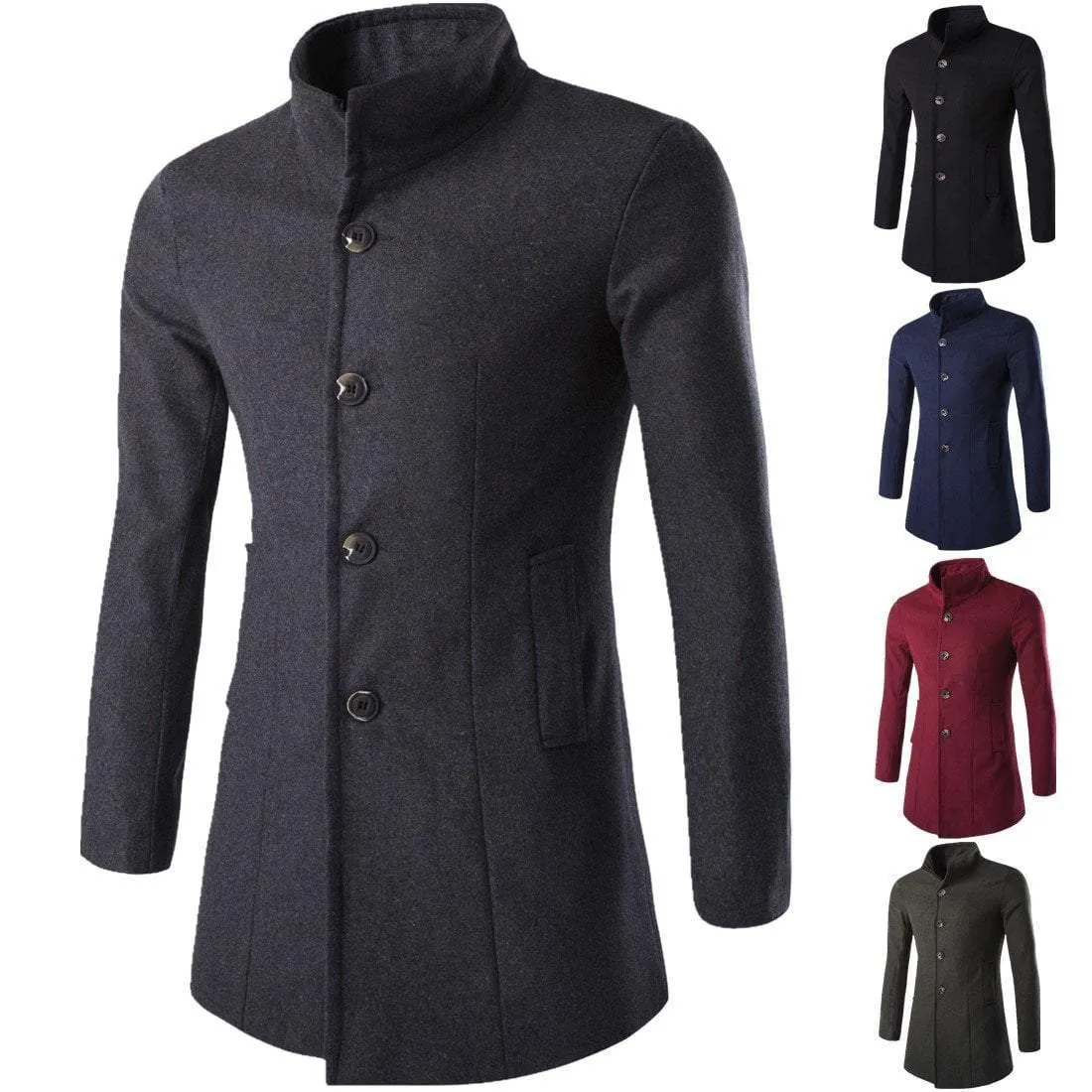 Men's Stand Collar Single Breasted Slim Fitted Coat