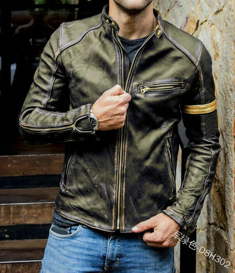 Men's Vintage Style Motorcycle Leather Cyberpunk  Jacket