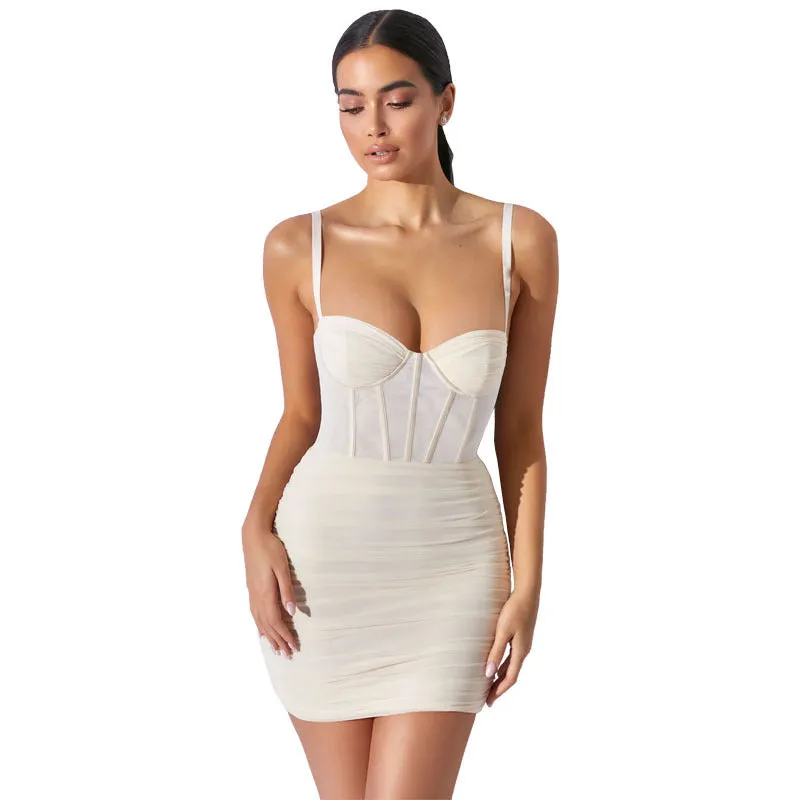 Mesh Fashion Strap Bodycon Elegant Mini Dress