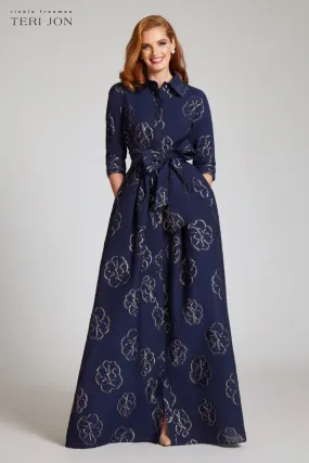 Metallic Flower Jacquard Shirt Waist Gown