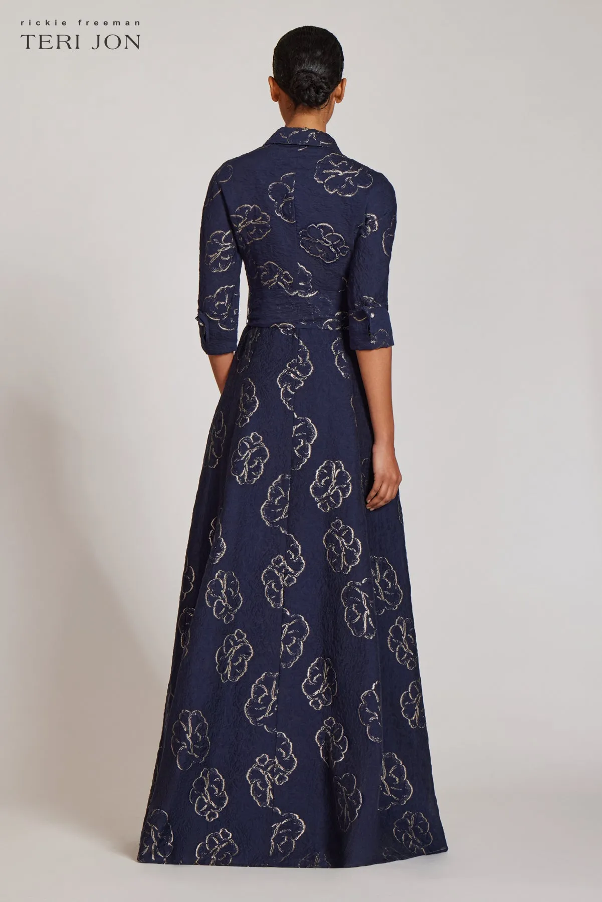 Metallic Flower Jacquard Shirt Waist Gown