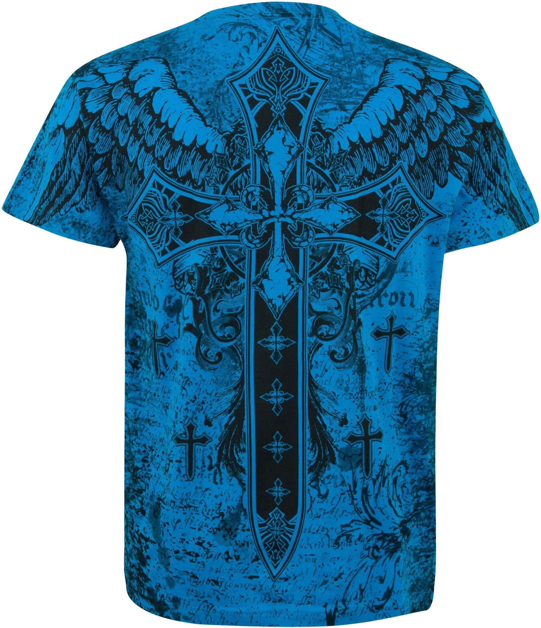 Metallic Silver Embossed Cross Short Sleeve Crew Neck Cotton Mens Fashion T-Shirt