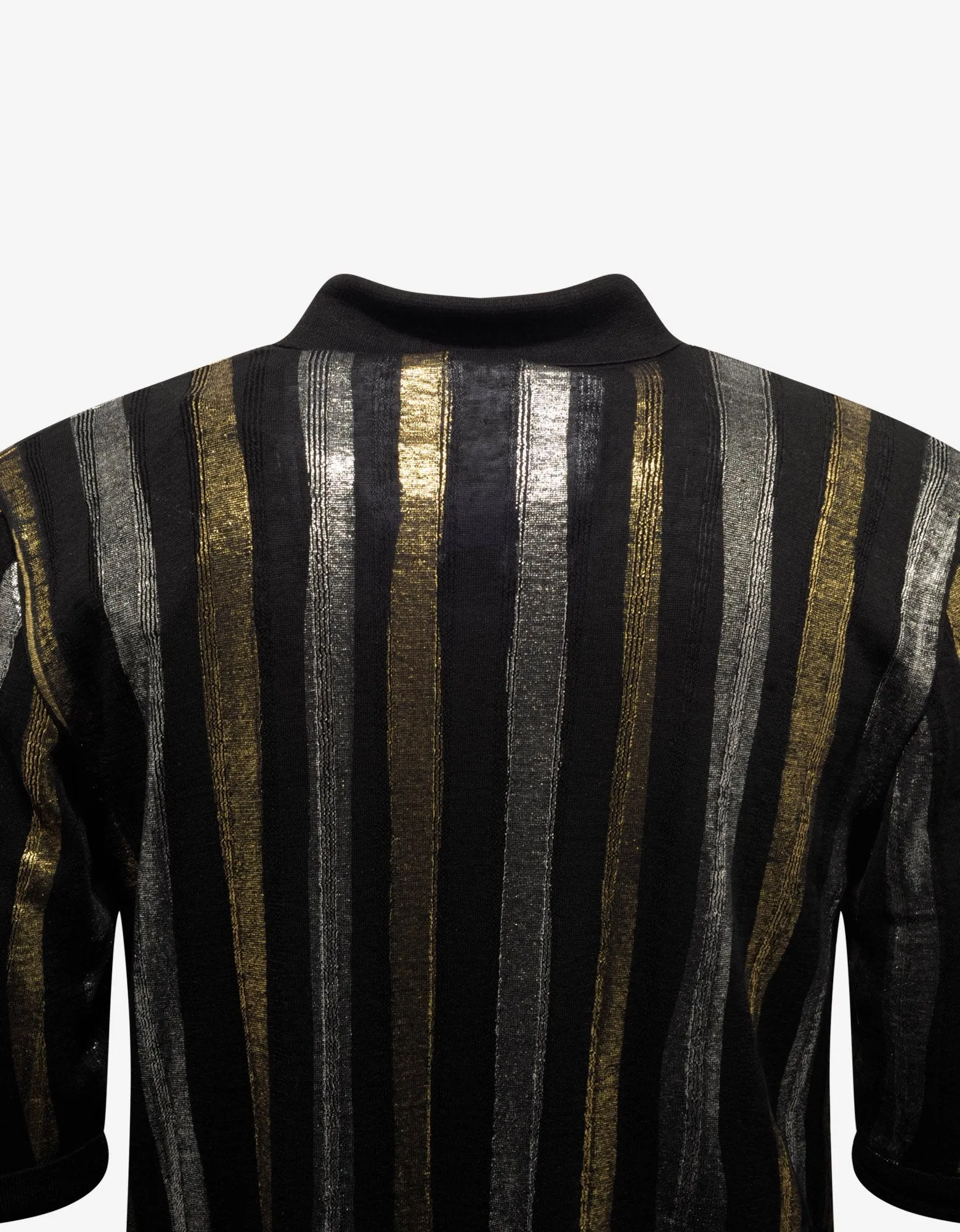 Metallic Stripe Linen-Blend Polo T-Shirt