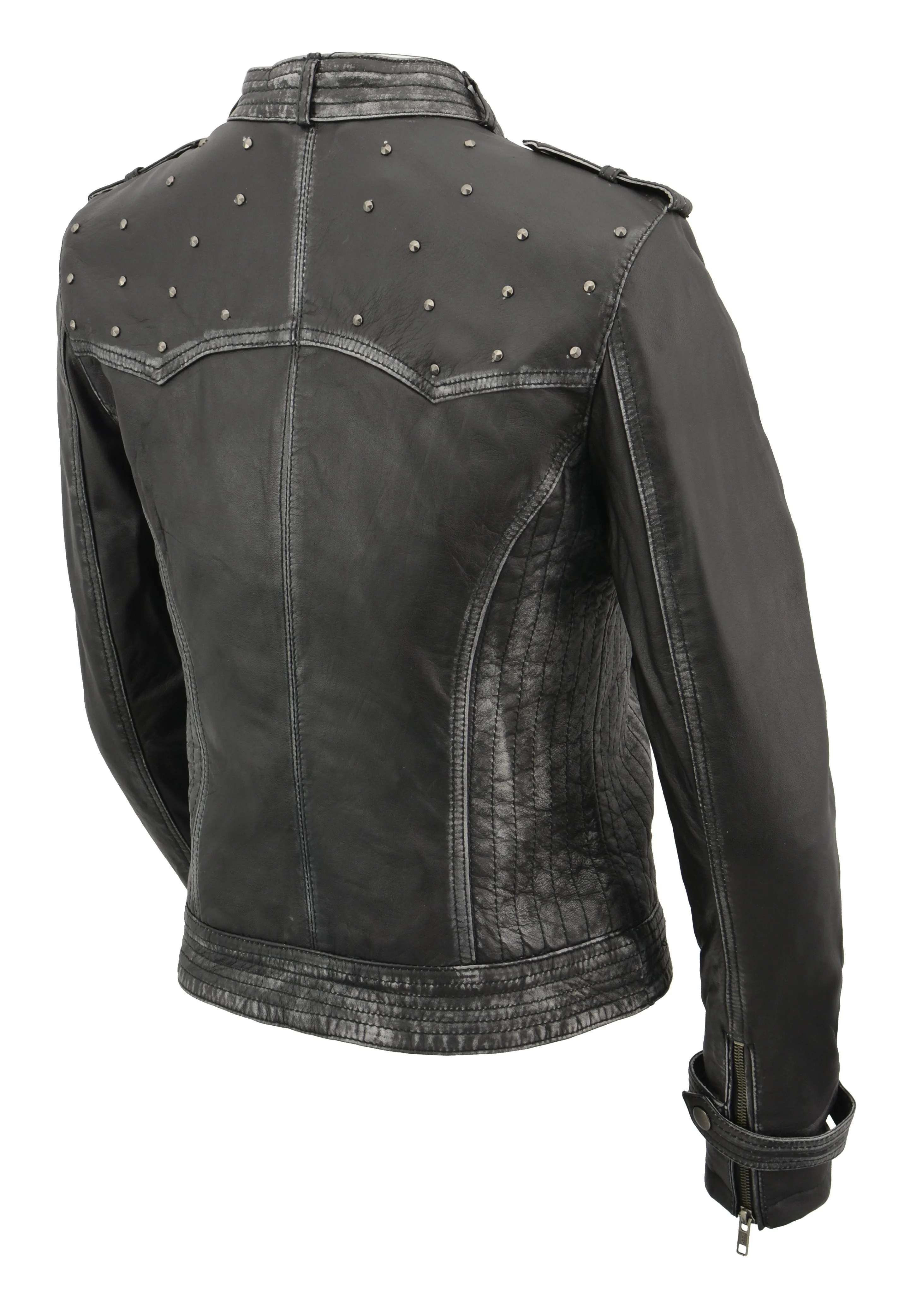 Milwaukee Leather SFL2840 Women's Maiden Black Premium Sheepskin Motorcycle Fashion Leather Jacket with Studs