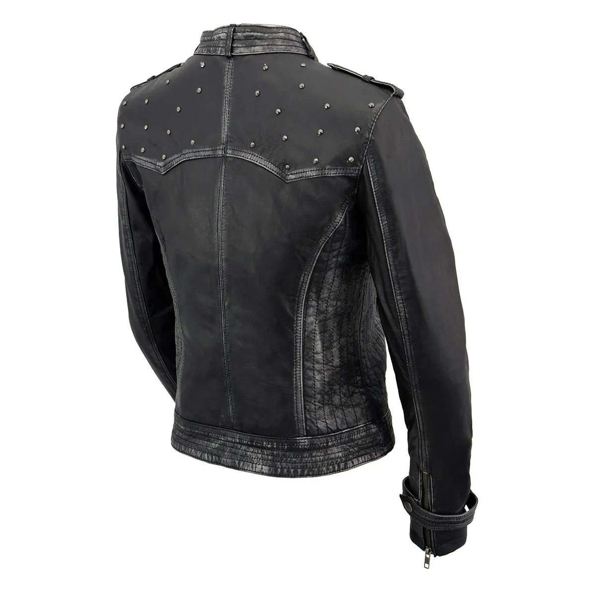 Milwaukee Leather SFL2840 Women's Maiden Black Premium Sheepskin Motorcycle Fashion Leather Jacket with Studs