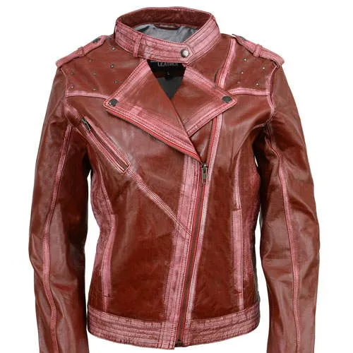 Milwaukee Leather SFL2840 Women's Maiden Maroon Premium Sheepskin Motorcycle Fashion Leather Jacket with Studs