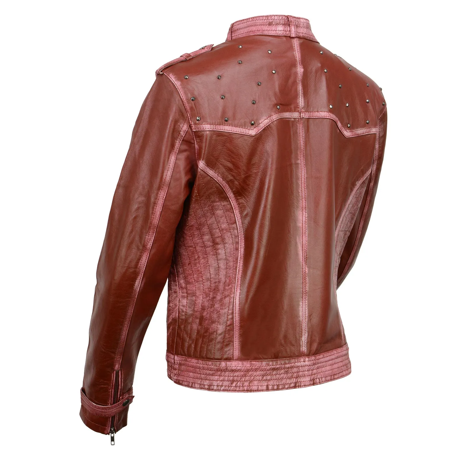 Milwaukee Leather SFL2840 Women's Maiden Maroon Premium Sheepskin Motorcycle Fashion Leather Jacket with Studs