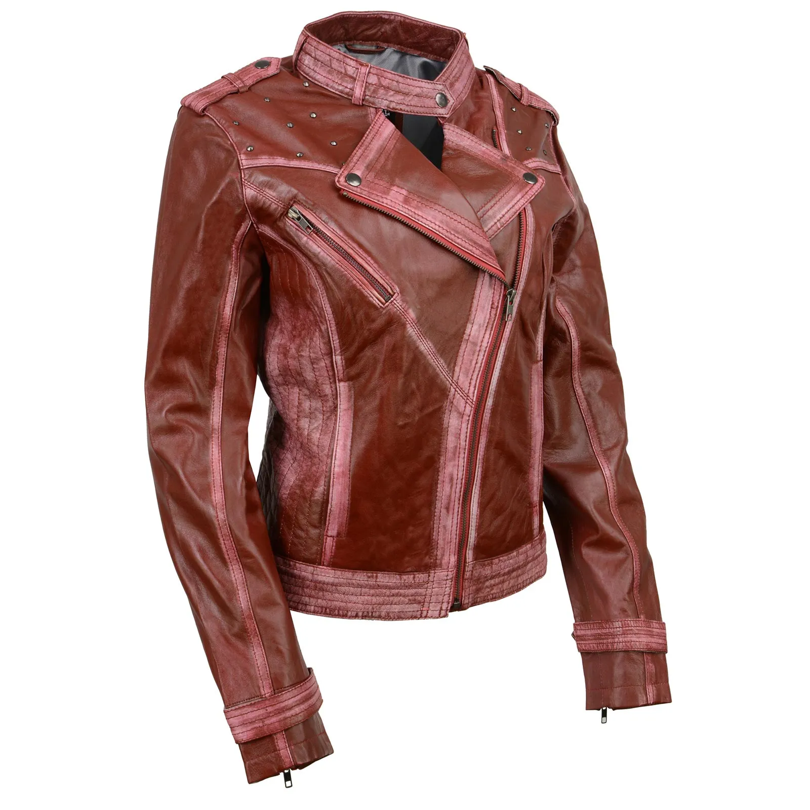 Milwaukee Leather SFL2840 Women's Maiden Maroon Premium Sheepskin Motorcycle Fashion Leather Jacket with Studs