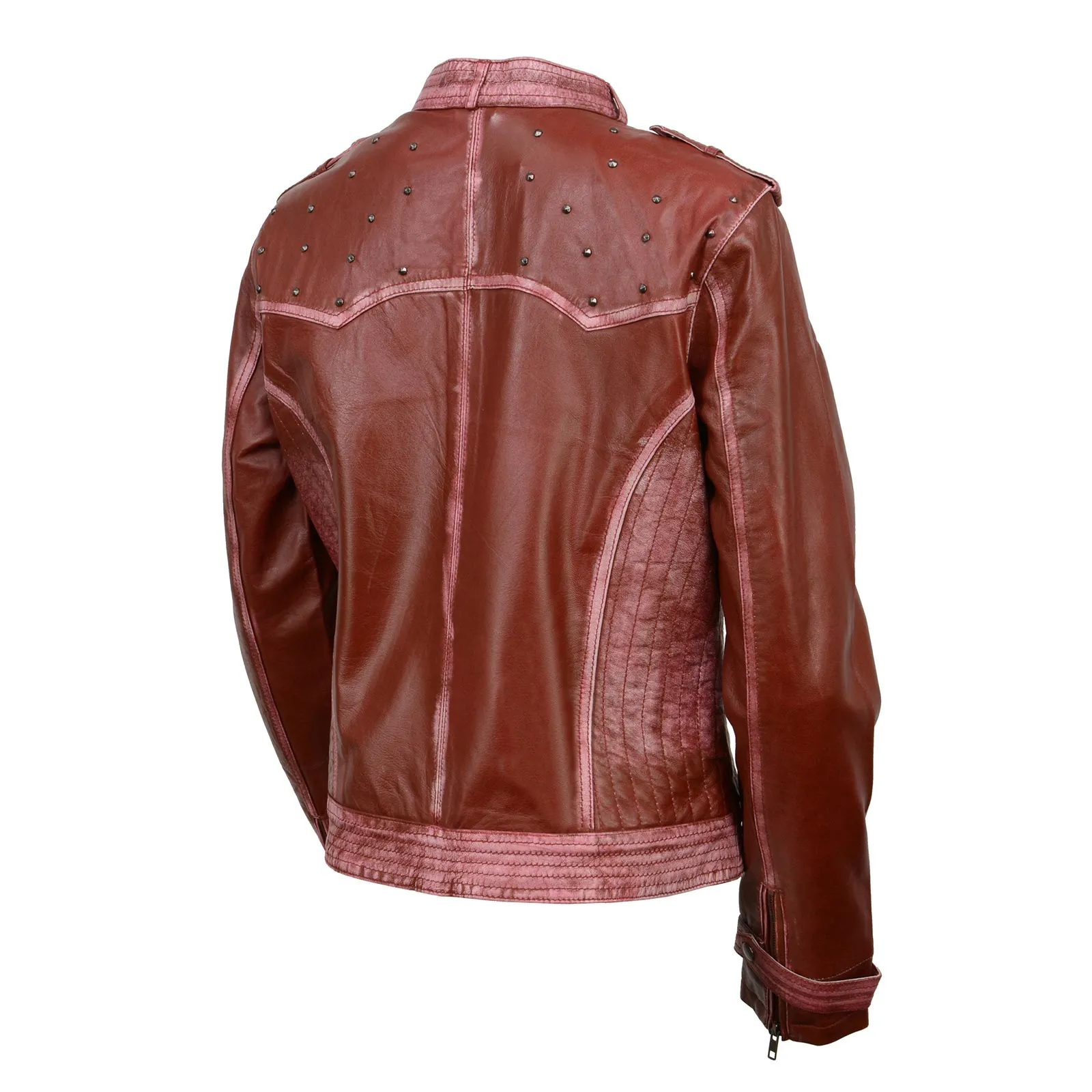 Milwaukee Leather SFL2840 Women's Maiden Maroon Premium Sheepskin Motorcycle Fashion Leather Jacket with Studs