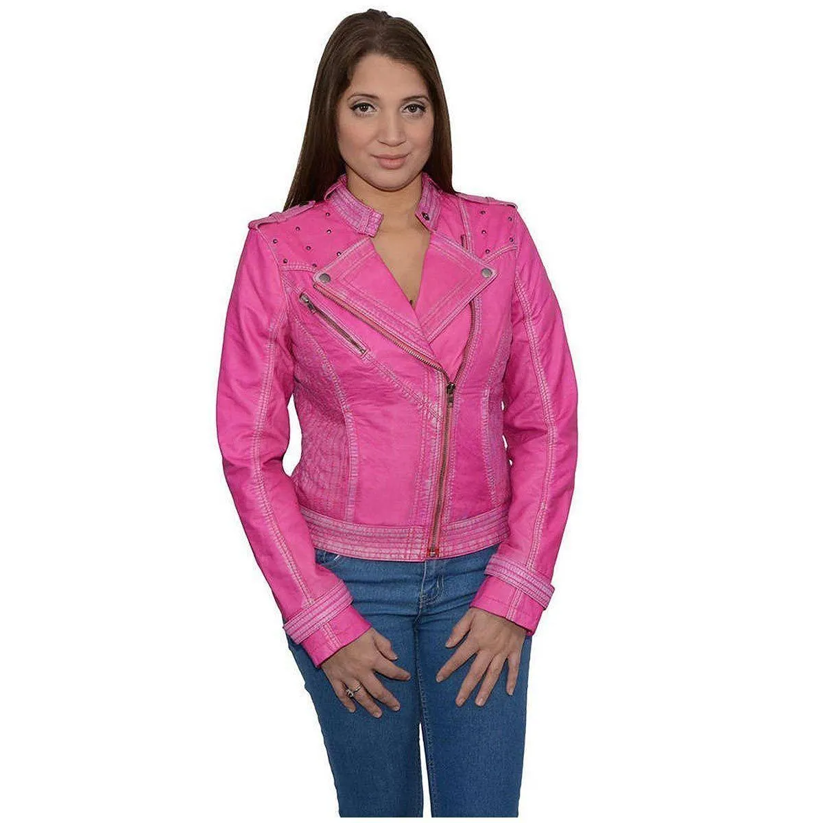 Milwaukee Leather Women's Maiden Pink Premium Sheepskin Motorcycle Fashion Leather Jacket with Studs SFL2840