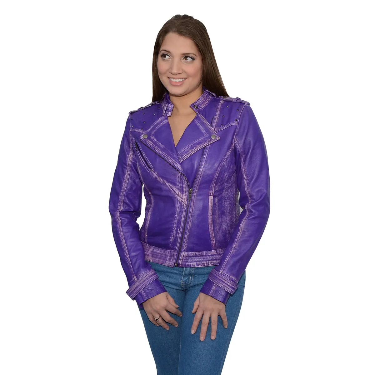 Milwaukee Leather Women's Maiden Purple Premium Sheepskin Motorcycle Fashion Leather Jacket with Studs SFL2840