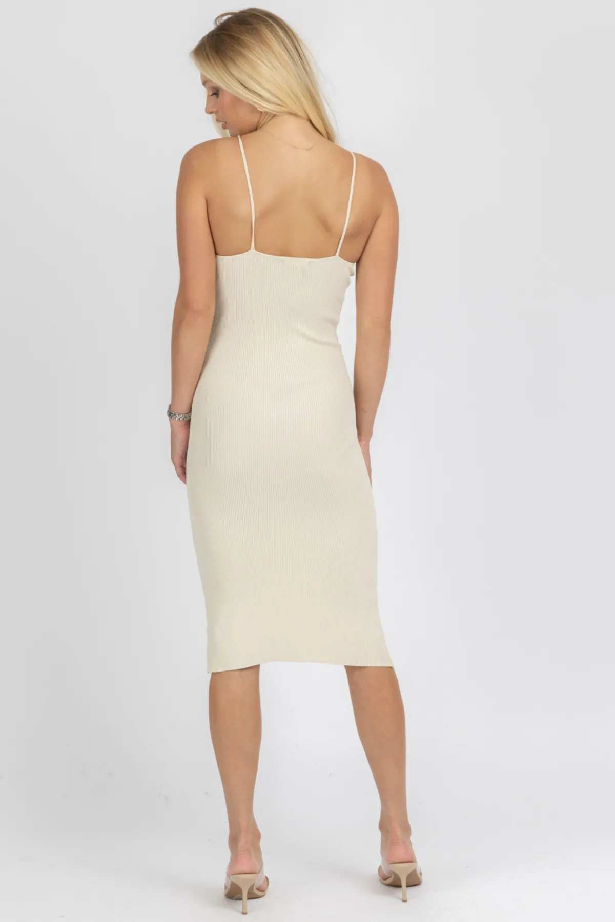 NATURAL UNDERWIRE KNIT MIDI DRESS