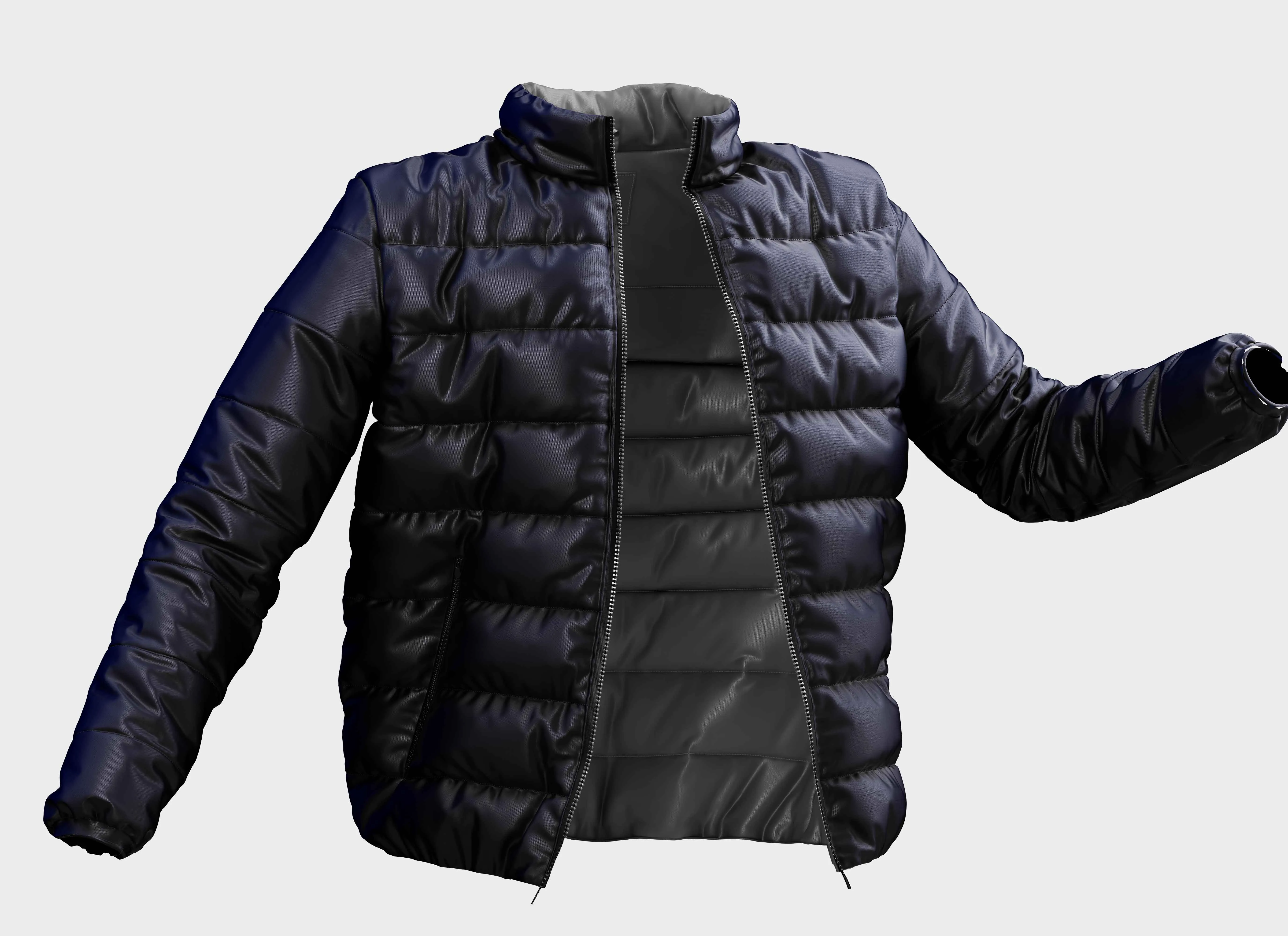 Navy Blue Reversible Puffer Plus Size Jacket