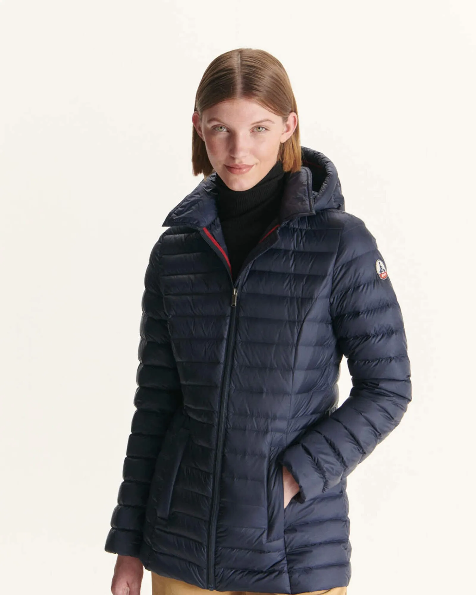 Navy Nour 2.0 mid-length hooded puffer jacket