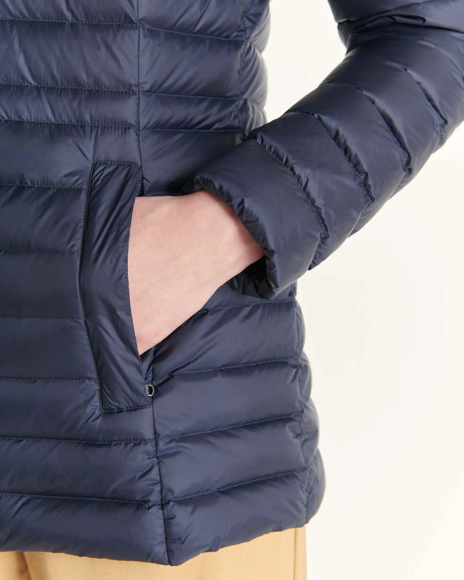 Navy Nour 2.0 mid-length hooded puffer jacket