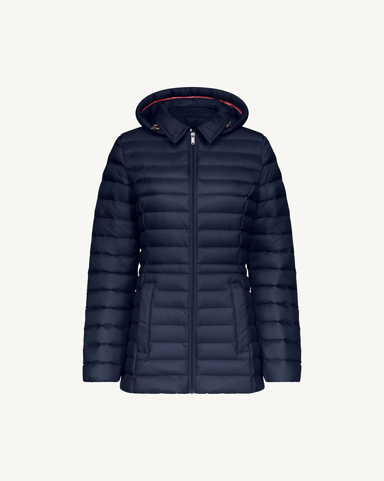 Navy Nour 2.0 mid-length hooded puffer jacket