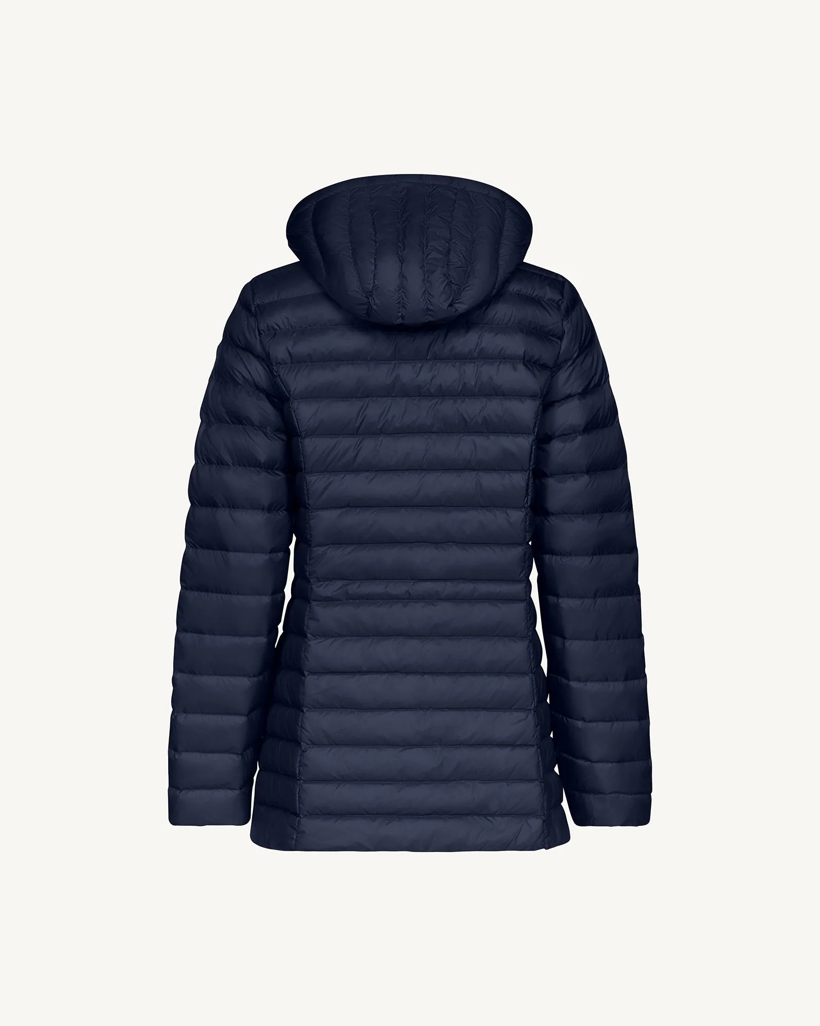 Navy Nour 2.0 mid-length hooded puffer jacket