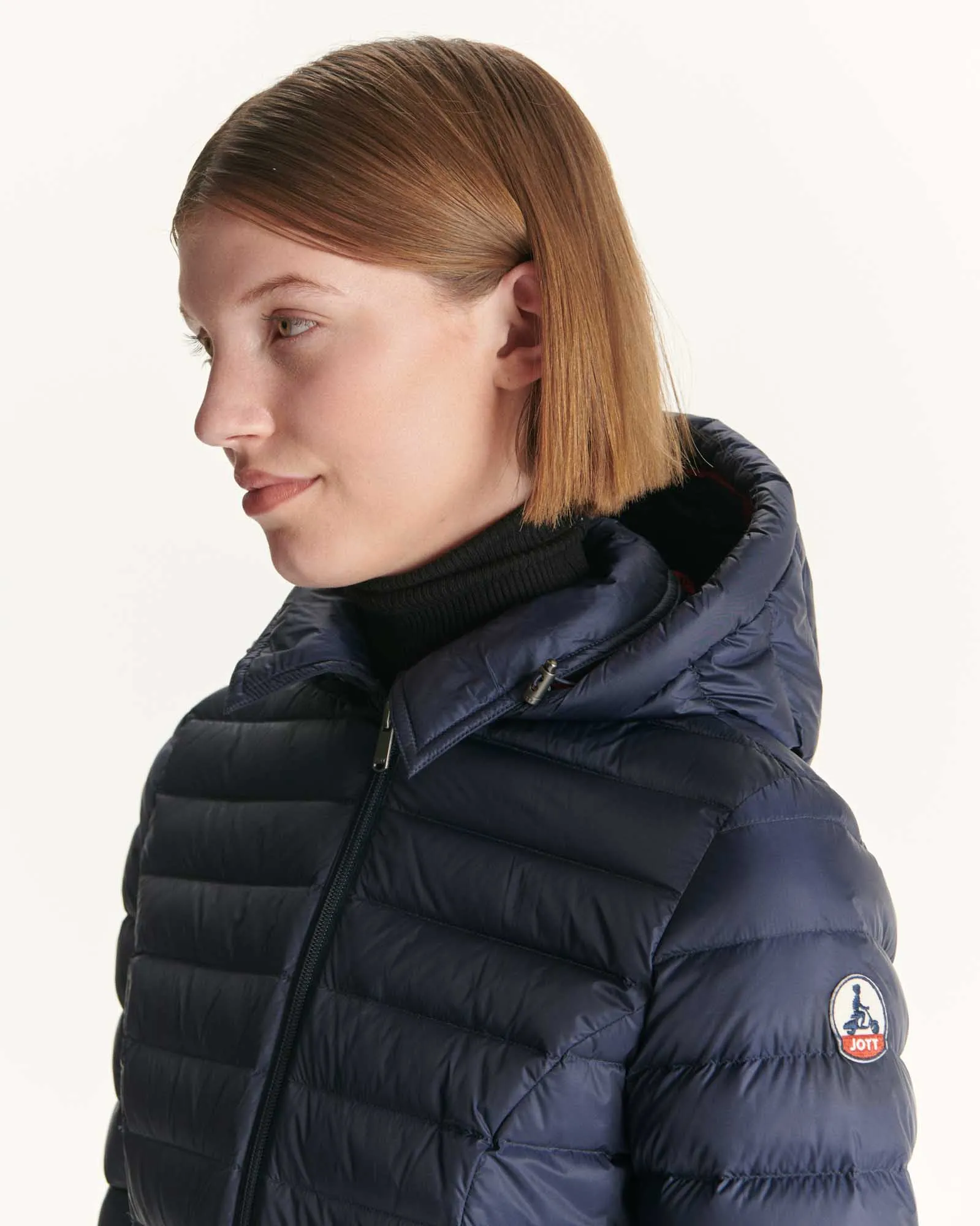 Navy Nour 2.0 mid-length hooded puffer jacket