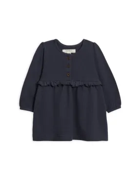 Navy Waffle Ruffle Dress