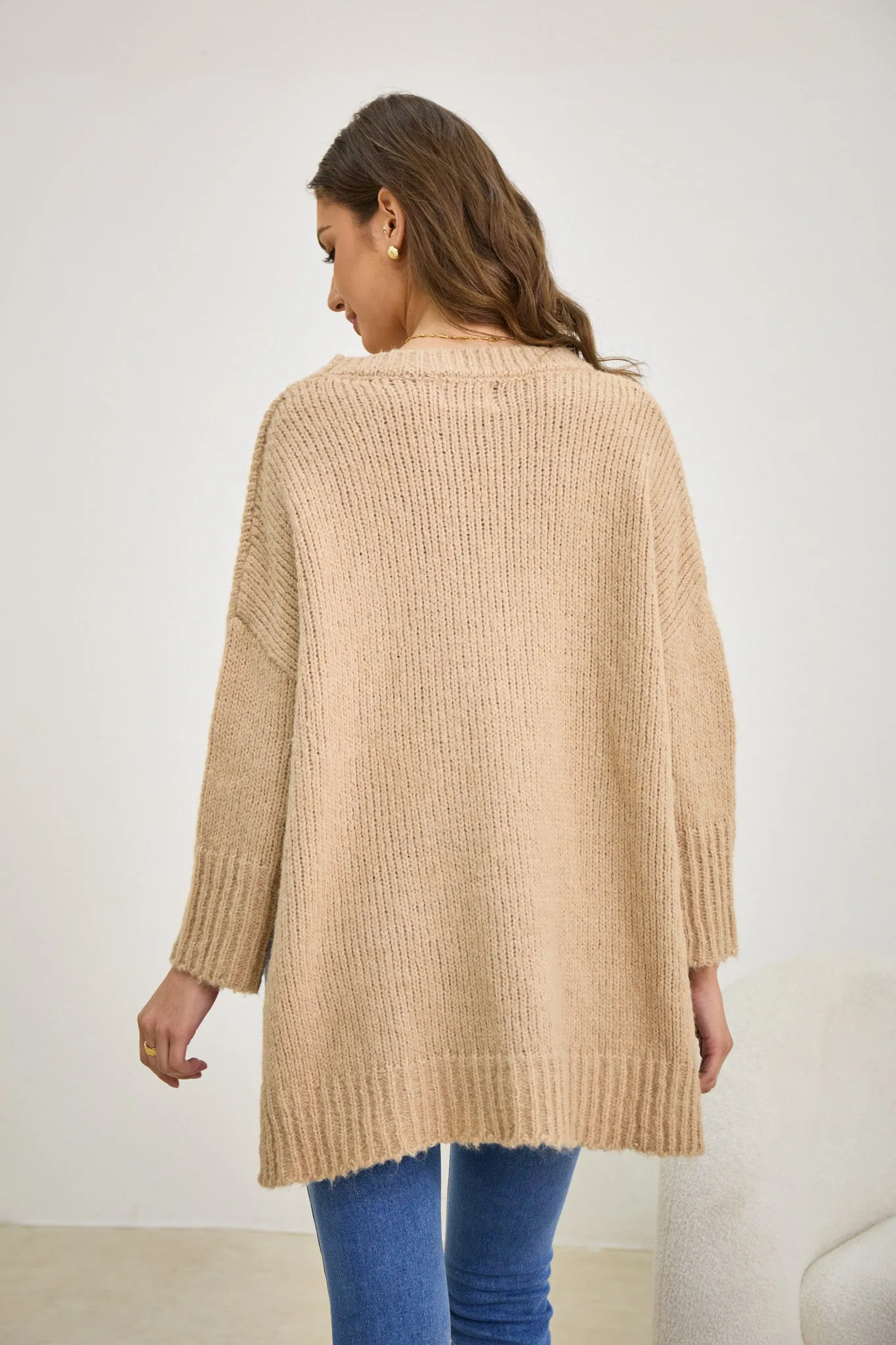 Nora Beige Step Hem Knit Sweater