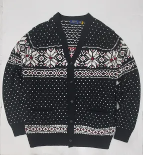 Nwt Polo Big & Tall Black Cotton/Cashmere Snow Flake Cardigan