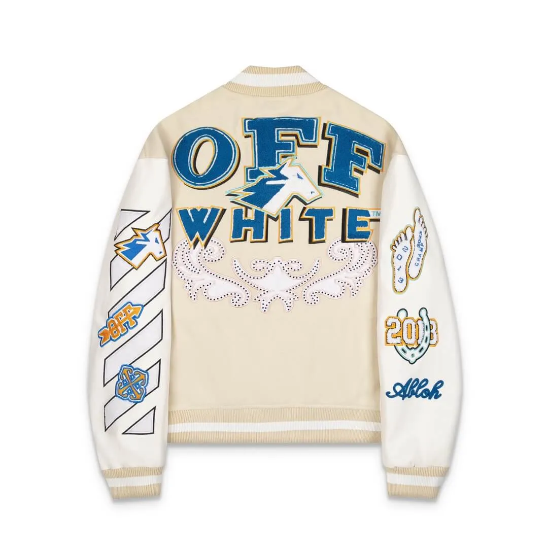 Off-White™ Women's Wool Thunderbolt Cream White Varsity Jacket