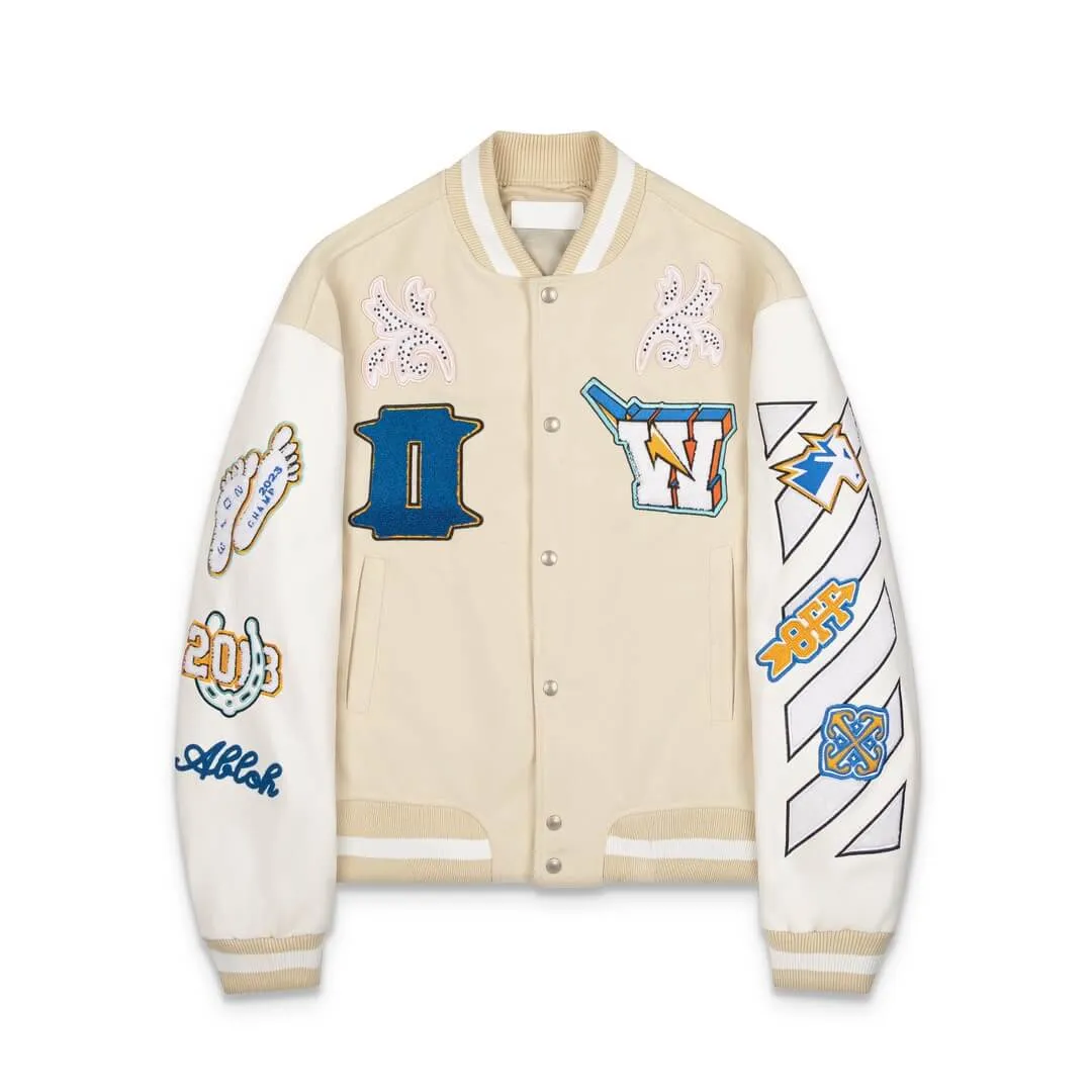 Off-White™ Women's Wool Thunderbolt Cream White Varsity Jacket