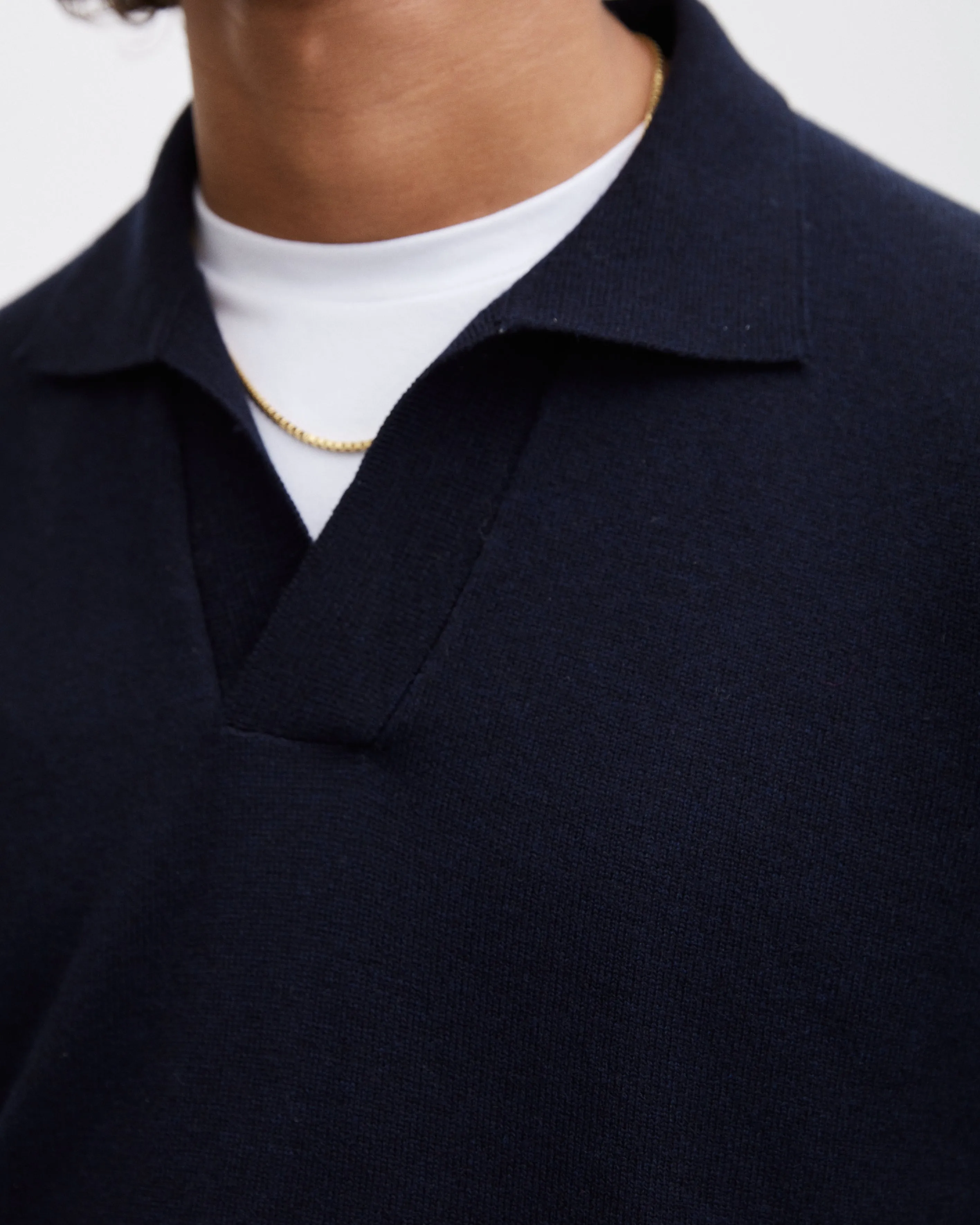 Open-Collar Knitted Polo