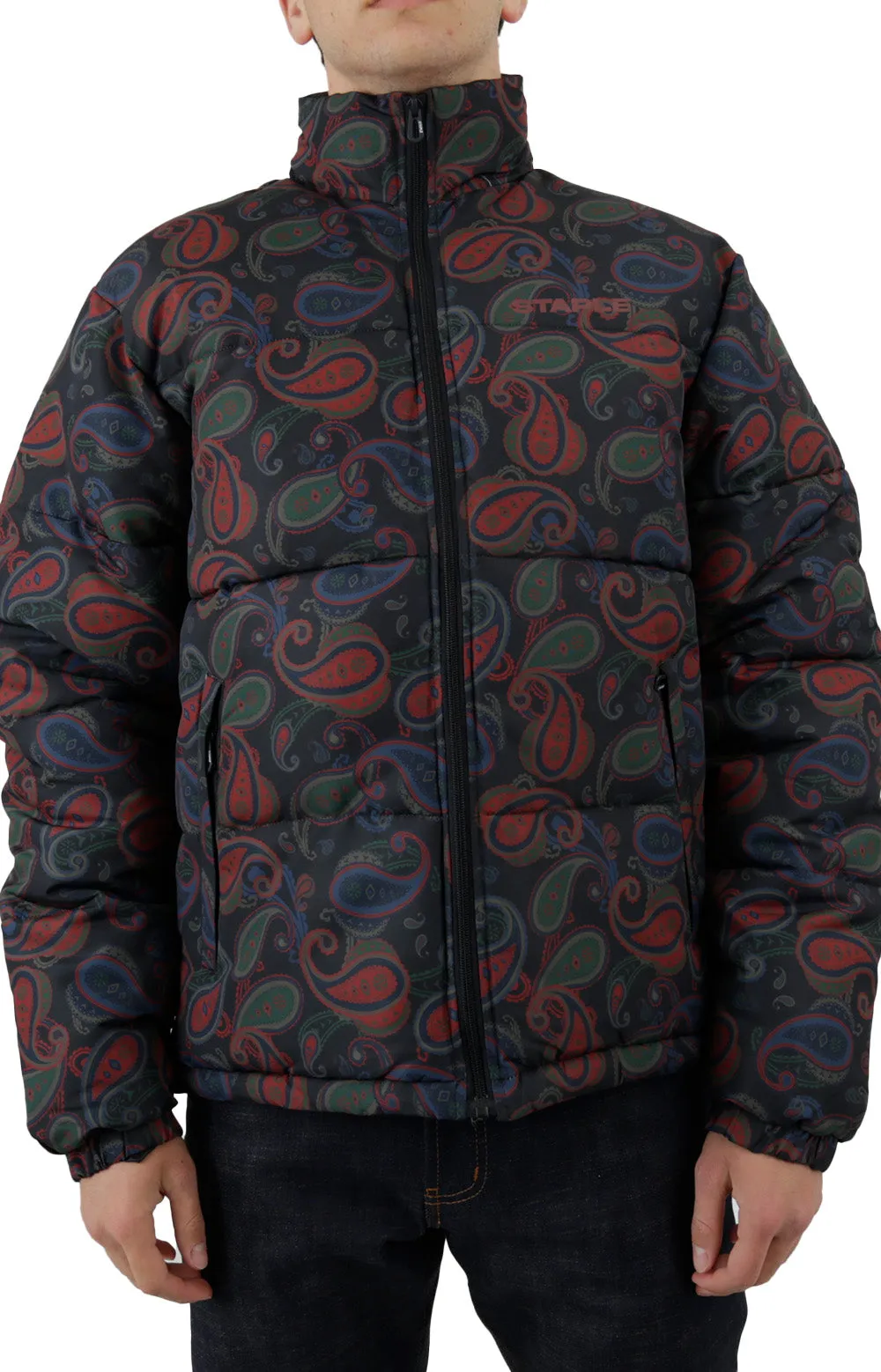 Paisley Print Logo Puffer Jacket - Navy