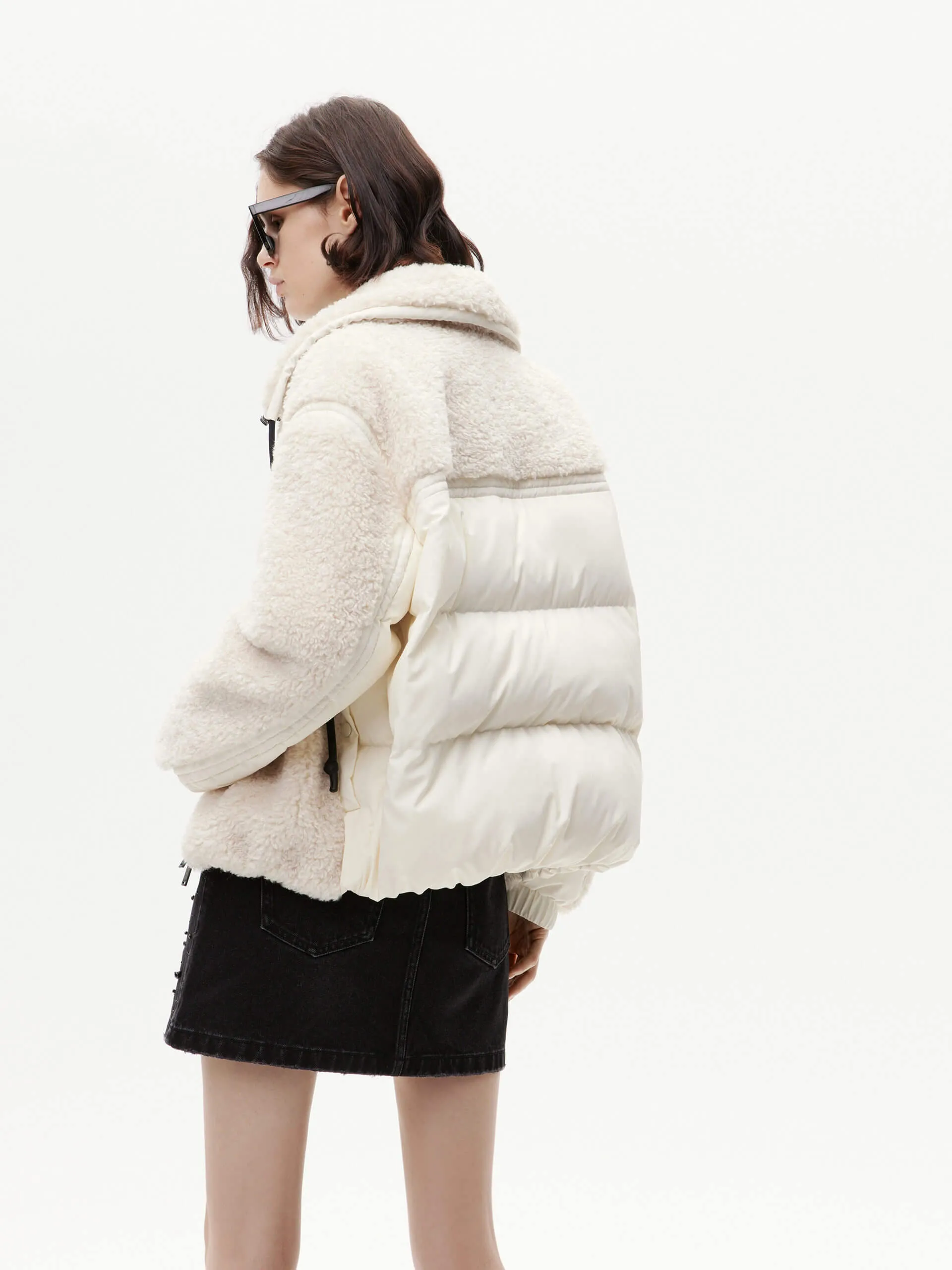 Panelled Fuzzy Puffer Jacket