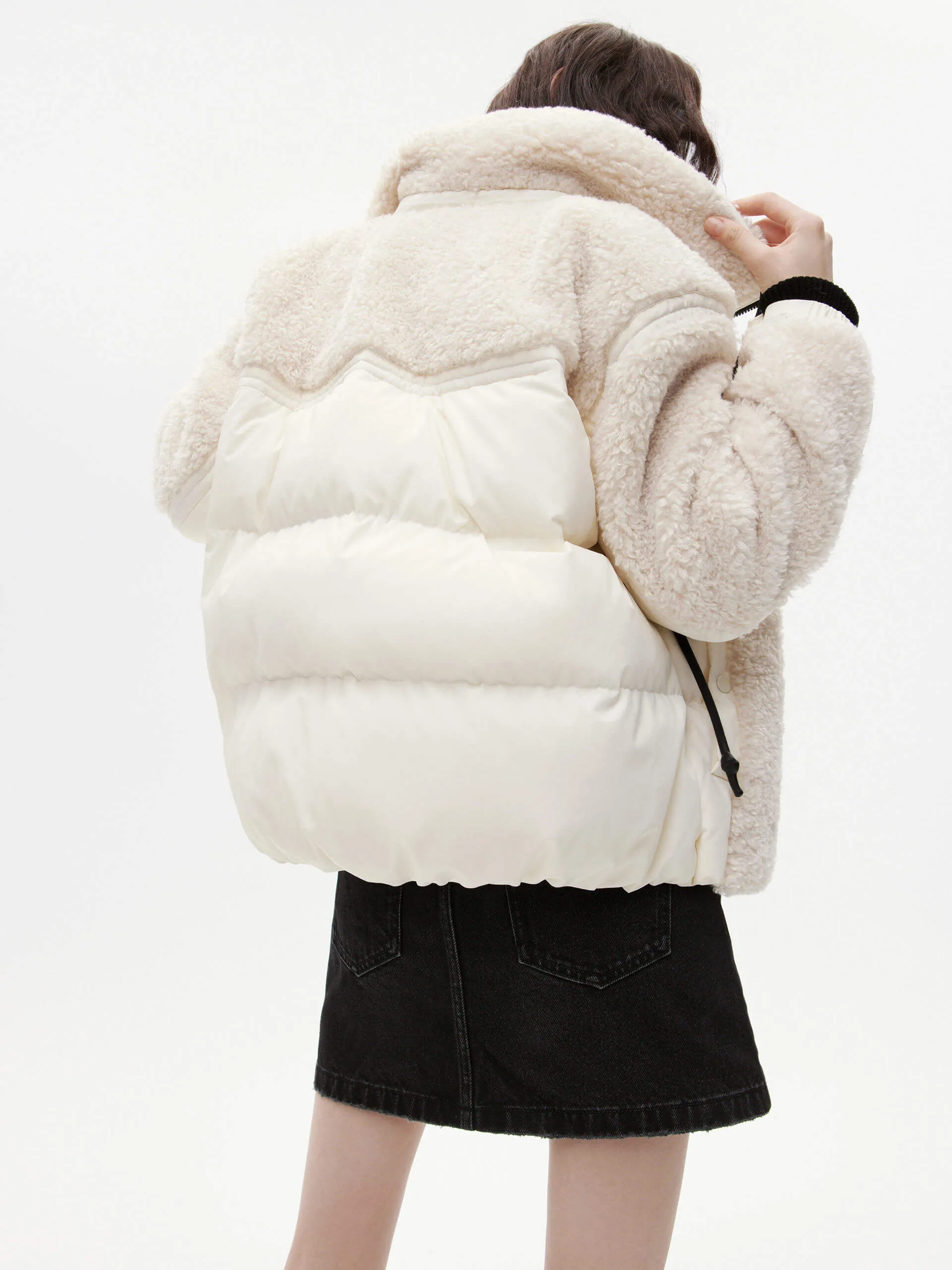 Panelled Fuzzy Puffer Jacket