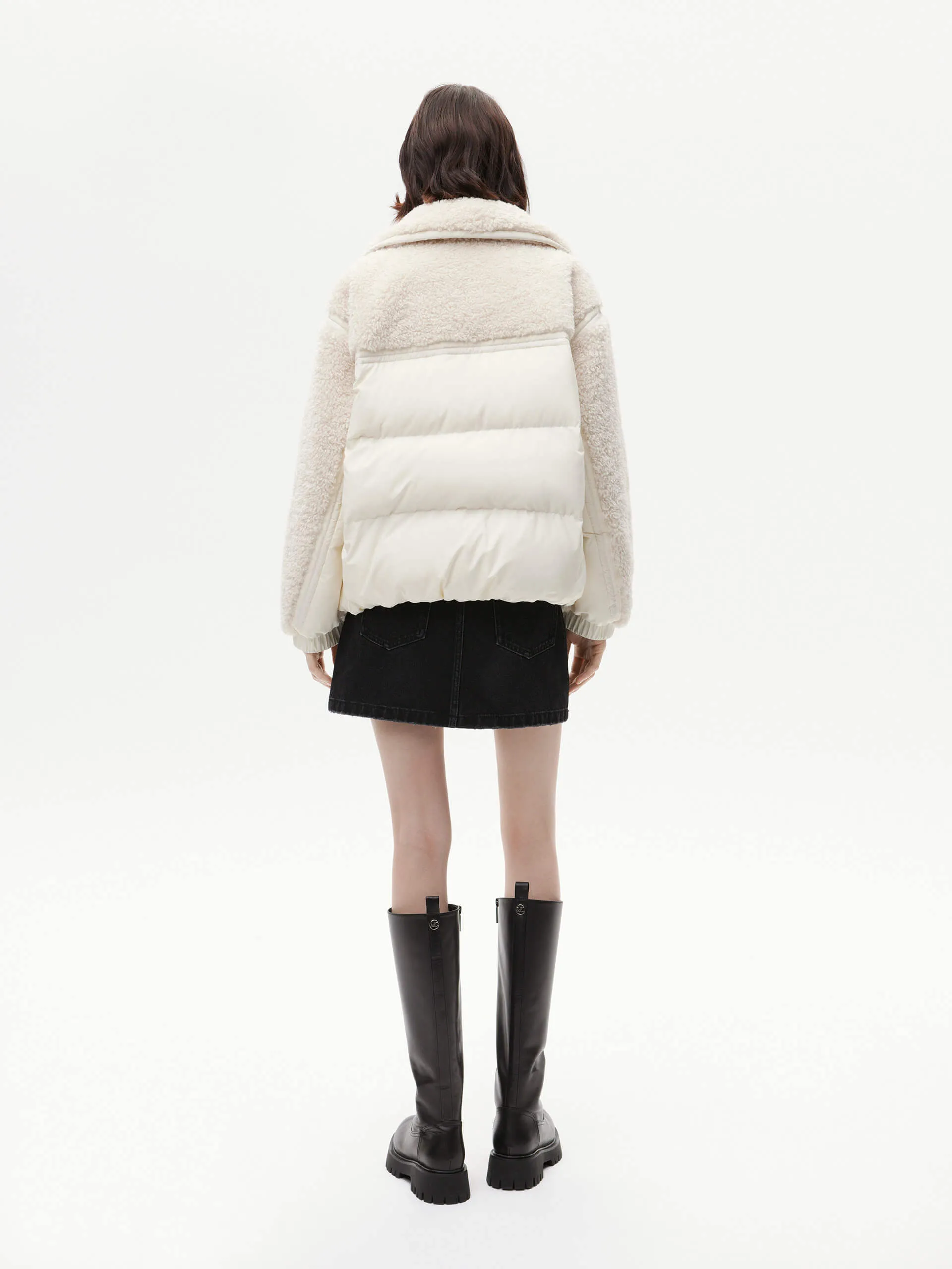 Panelled Fuzzy Puffer Jacket