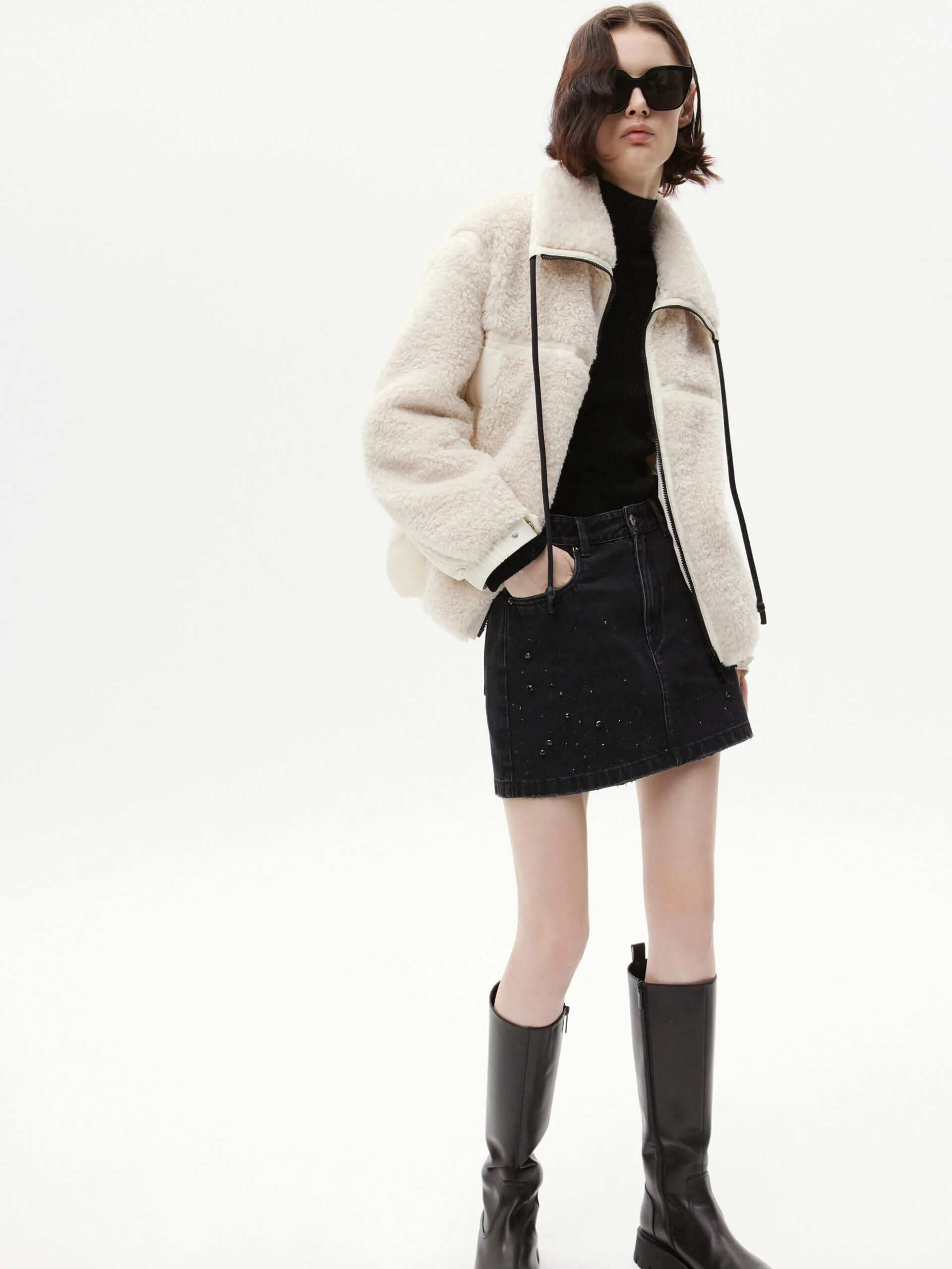 Panelled Fuzzy Puffer Jacket