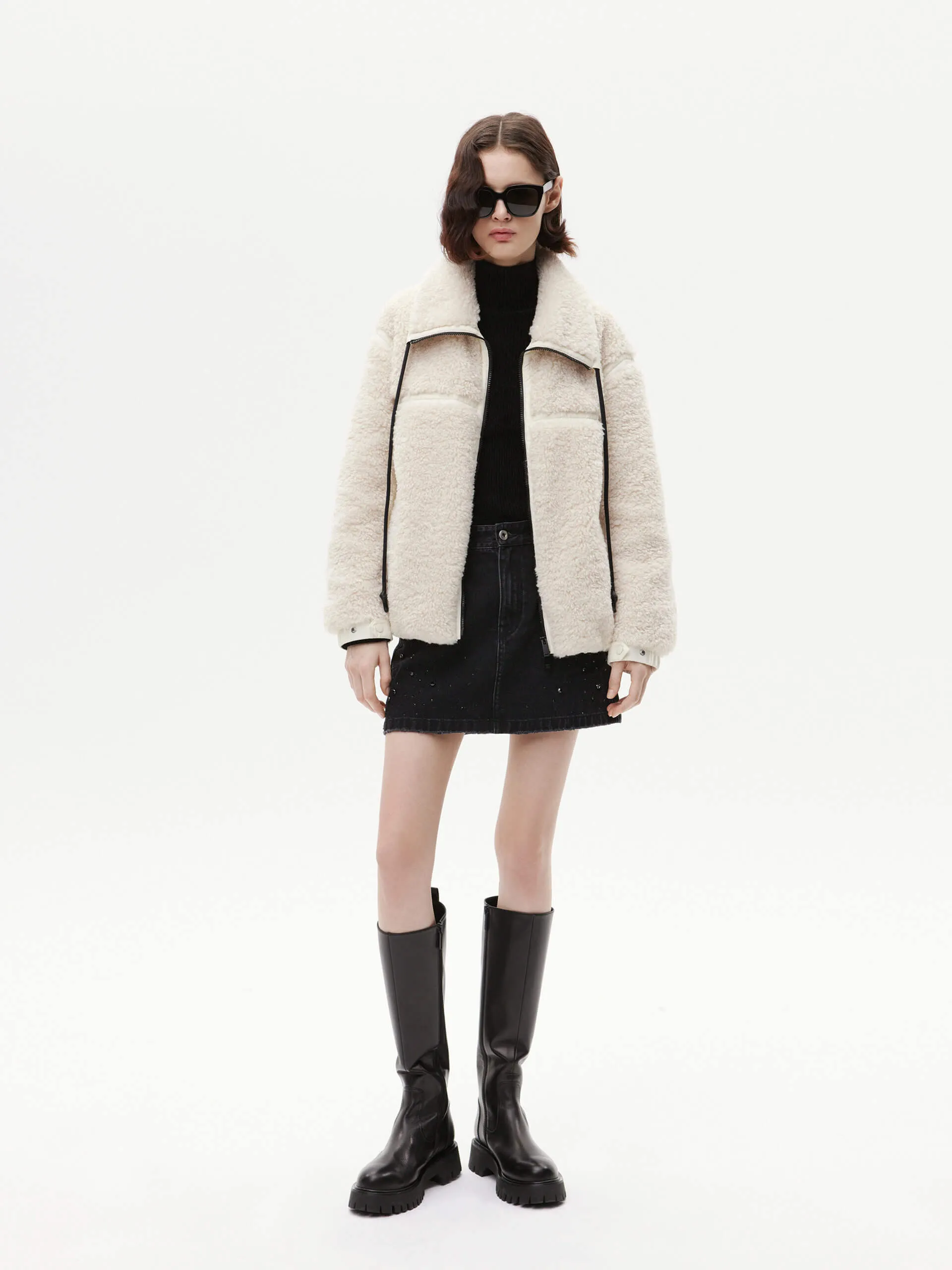 Panelled Fuzzy Puffer Jacket