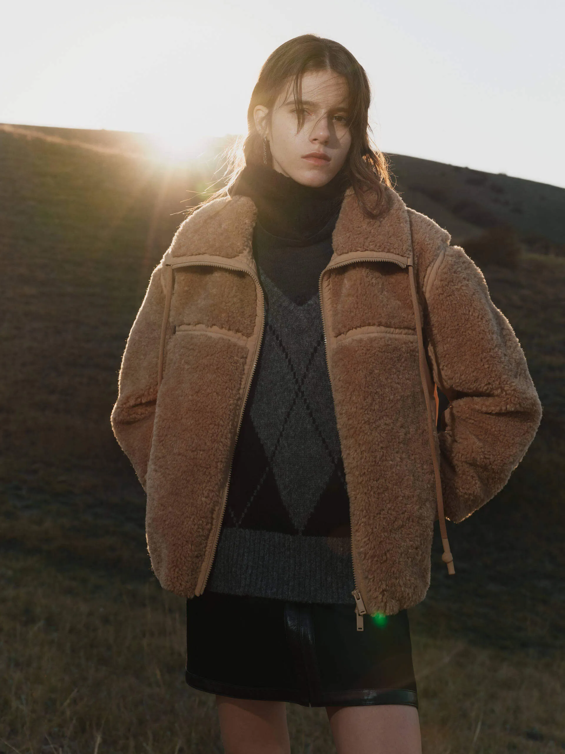 Panelled Fuzzy Puffer Jacket