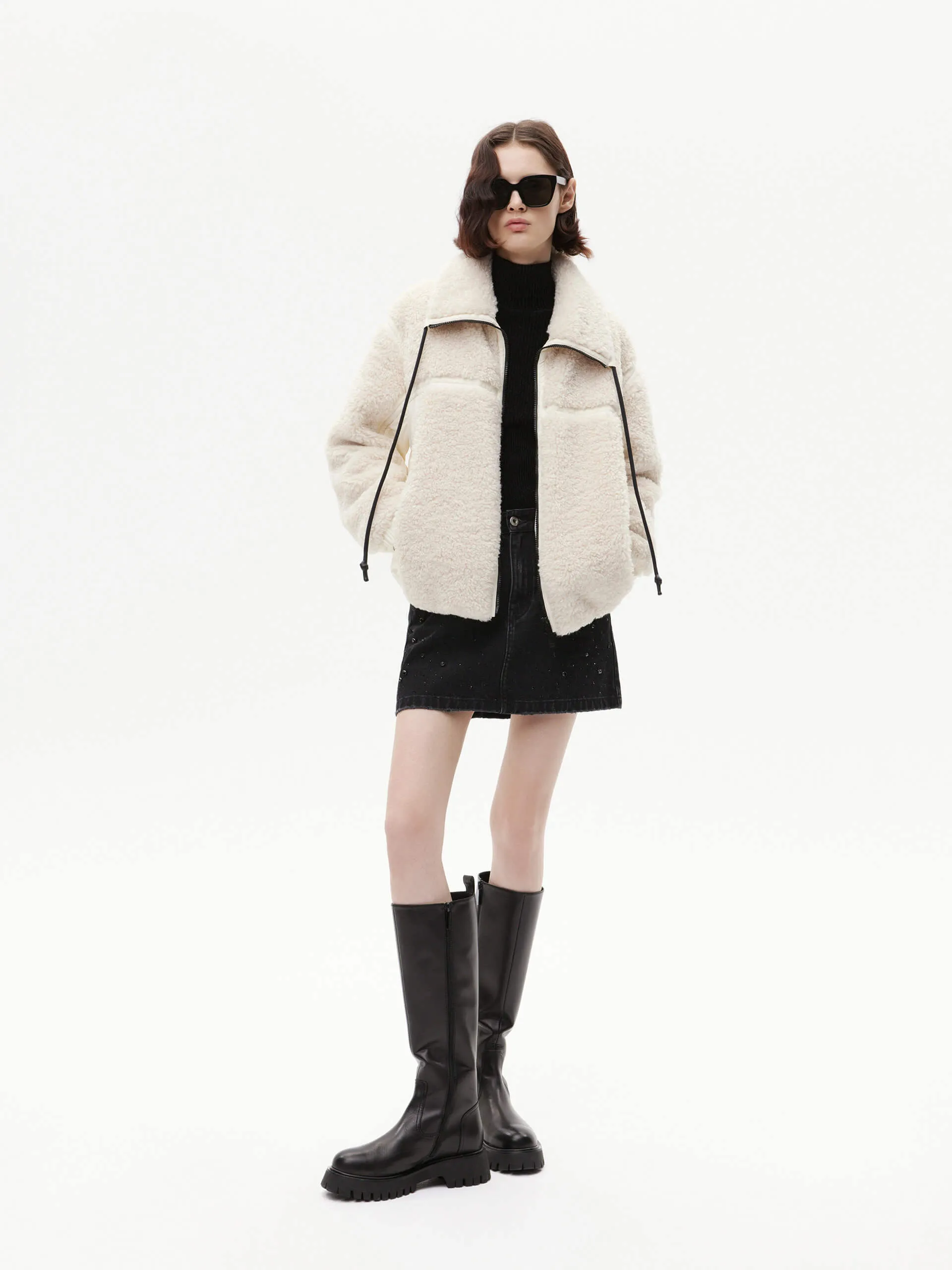 Panelled Fuzzy Puffer Jacket