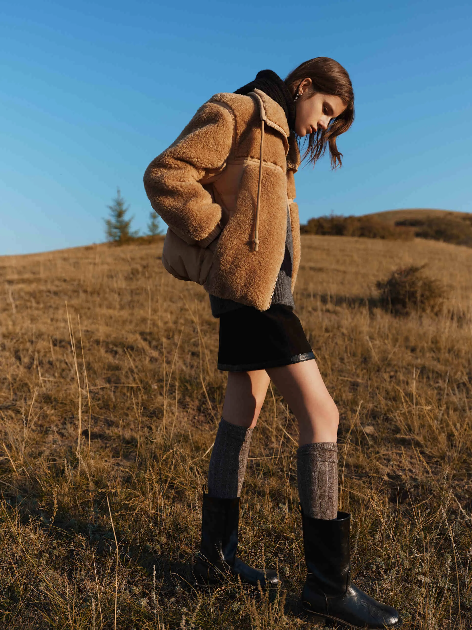 Panelled Fuzzy Puffer Jacket