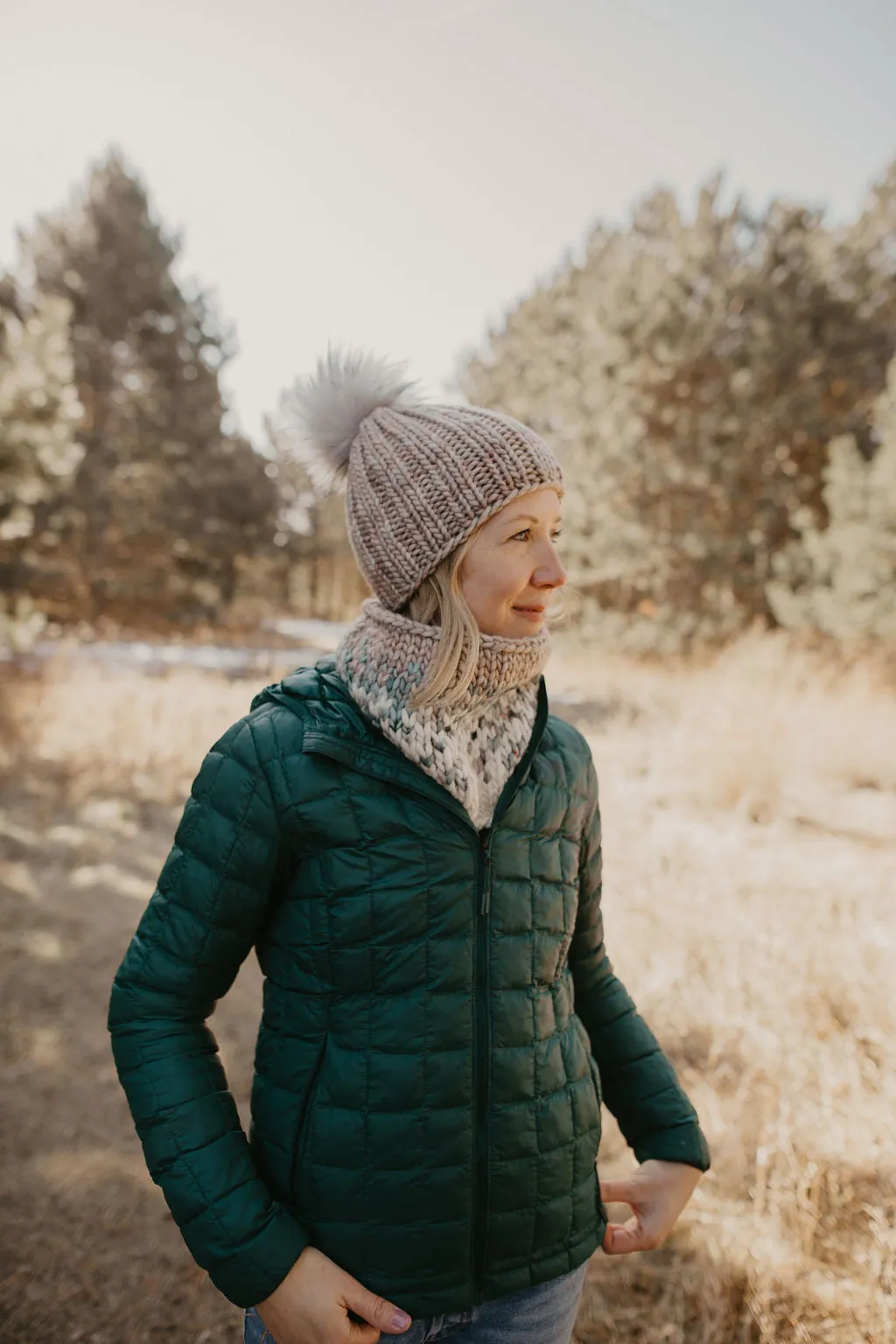 Pearl Gray, Blue, and Ivory Merino Wool Fair Isle Hand Knit Cowl