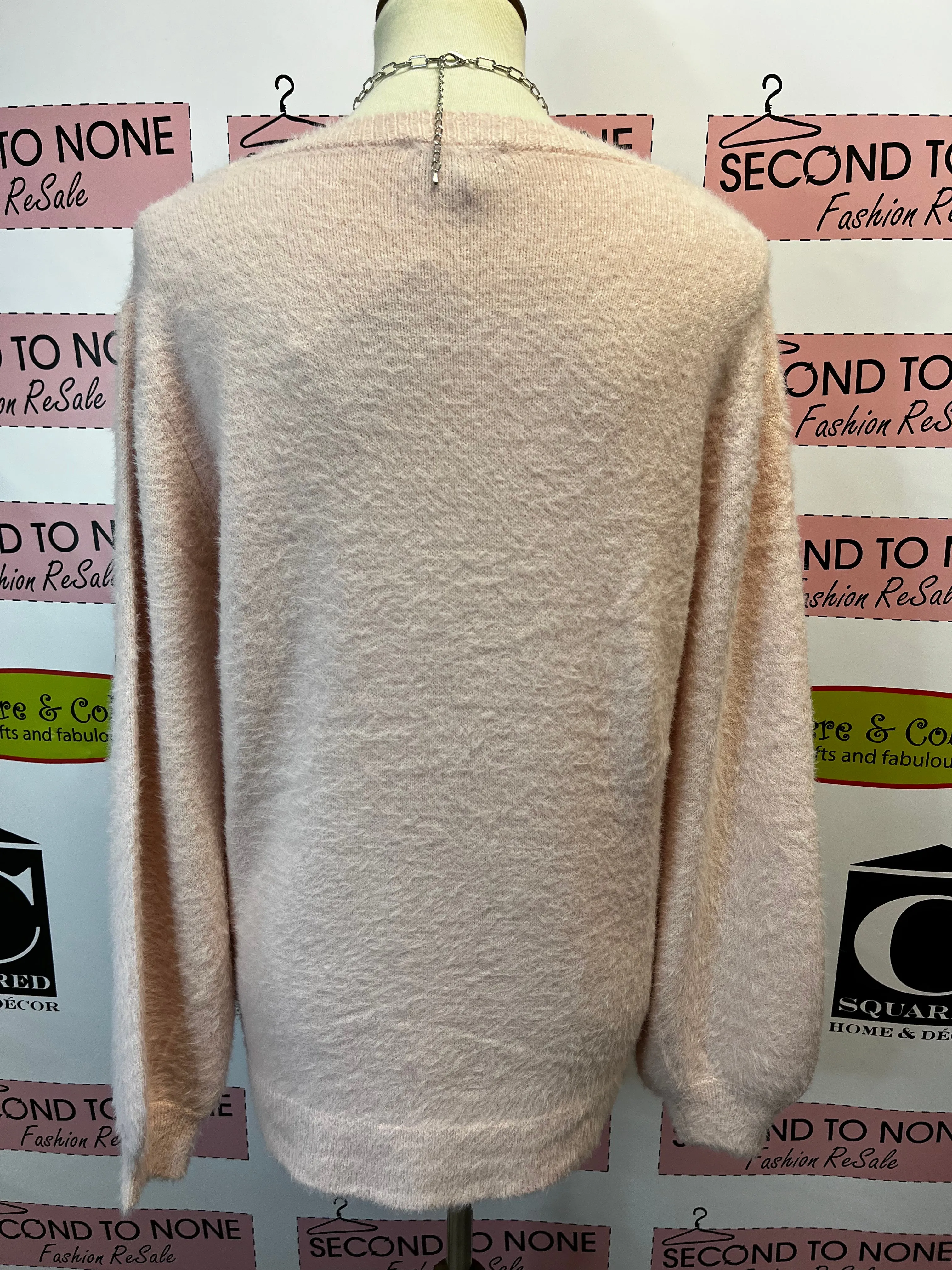 Pink Angora-Feel Heart Sweater