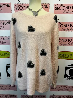 Pink Angora-Feel Heart Sweater