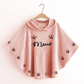 Pink Meow Printed Hood Cape