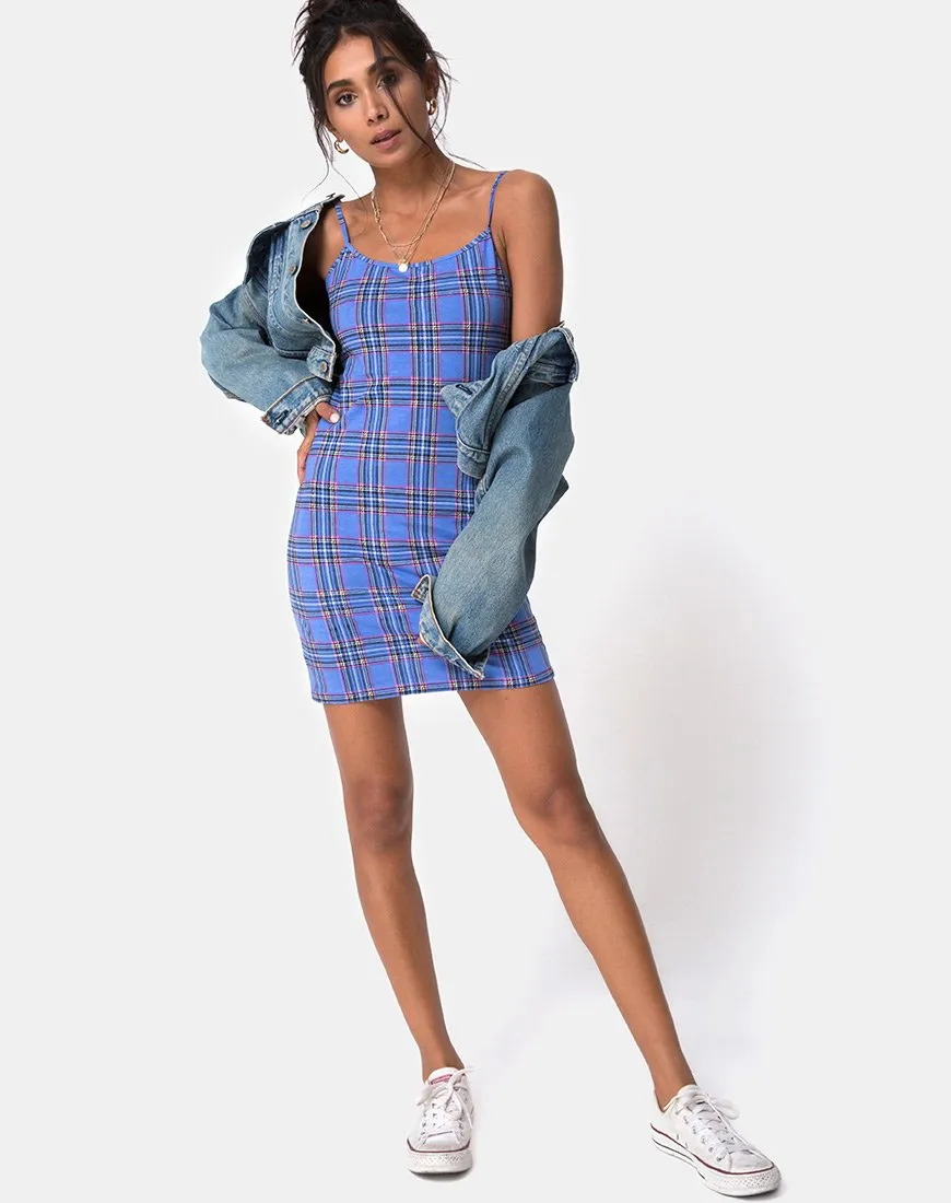 Piper Bodycon Dress in 90'S Check Blue Pink