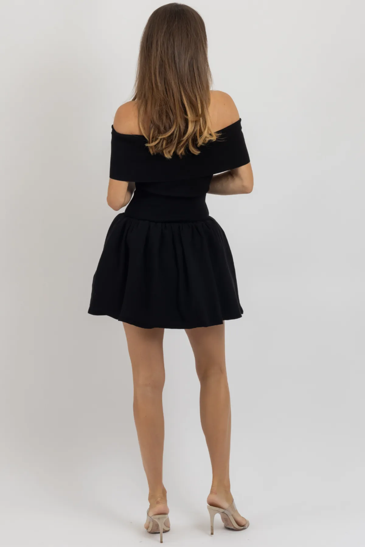 PIPPA BLACK OFF SHOULDER MINI DRESS